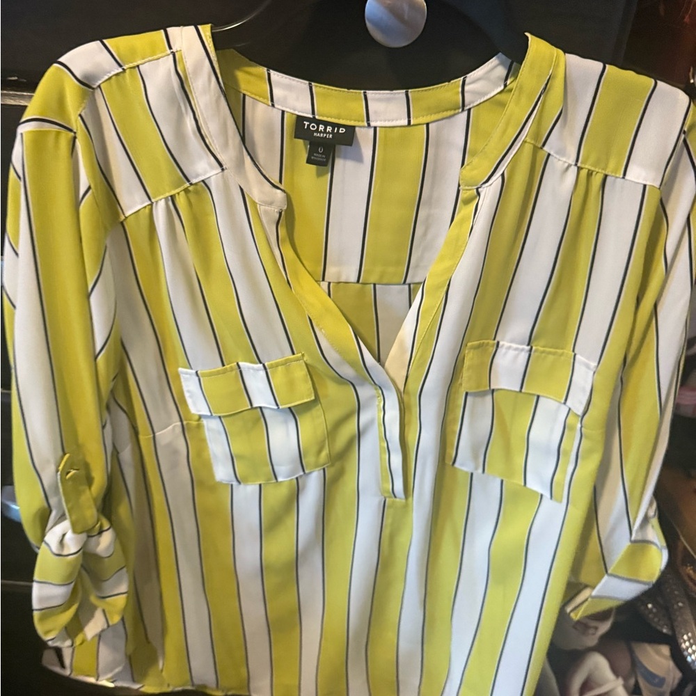 Torrid Yellow and White Striped Blouse